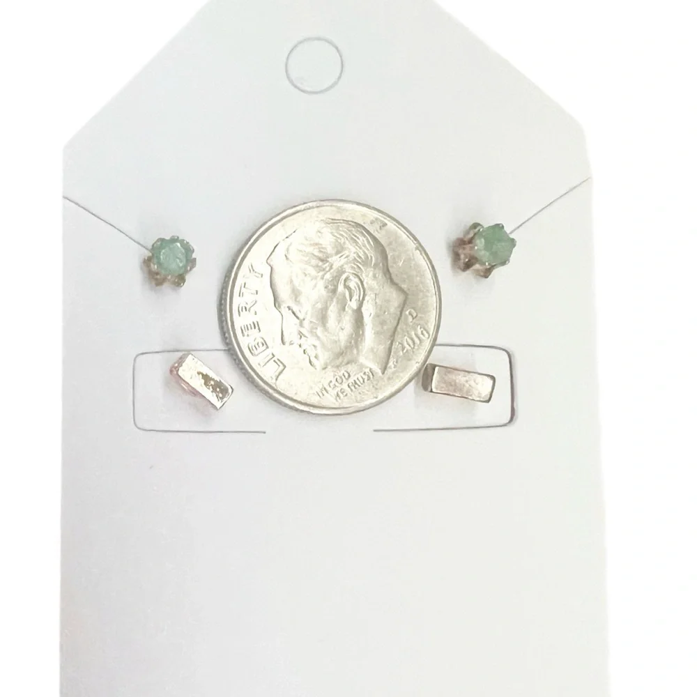 Mini Stud Earrings - Green Gem & Gold Tone Bar - Perfect for St Patrick‘s Day!
